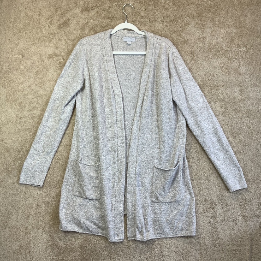 BAREFOOT DREAMS Cardigan L Beige Chic Lite‎ Open Front Teddy Cozy Comfy EUC